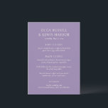 Menu Casamento Simples Roxo Moderno<br><div class="desc">Cardápios de casamento modernos com um design limpo e simples com fontes em negrito.</div>