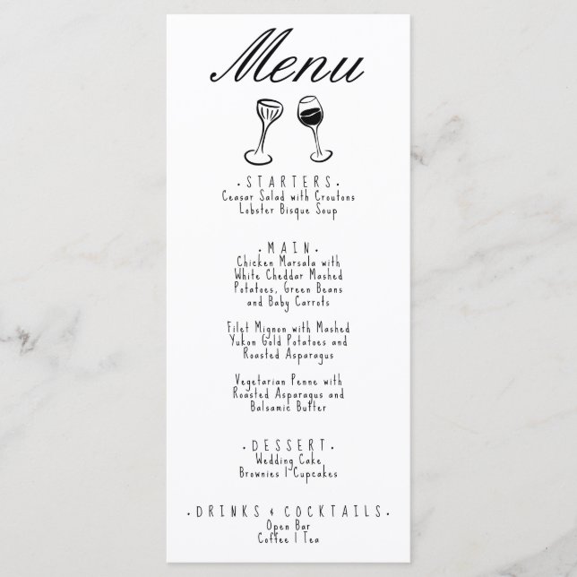 Menu Casamento Simulado De Desenho Simples E Escrito À  (Frente)