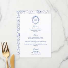 Menu Casamento sofisticado de Chinoiserie Azul Botânico