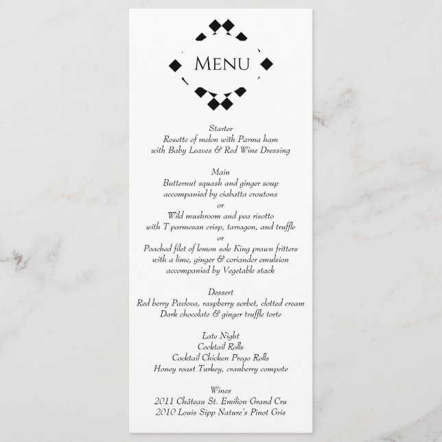 Menu Casamento sofisticado de preto e branco (Frente)