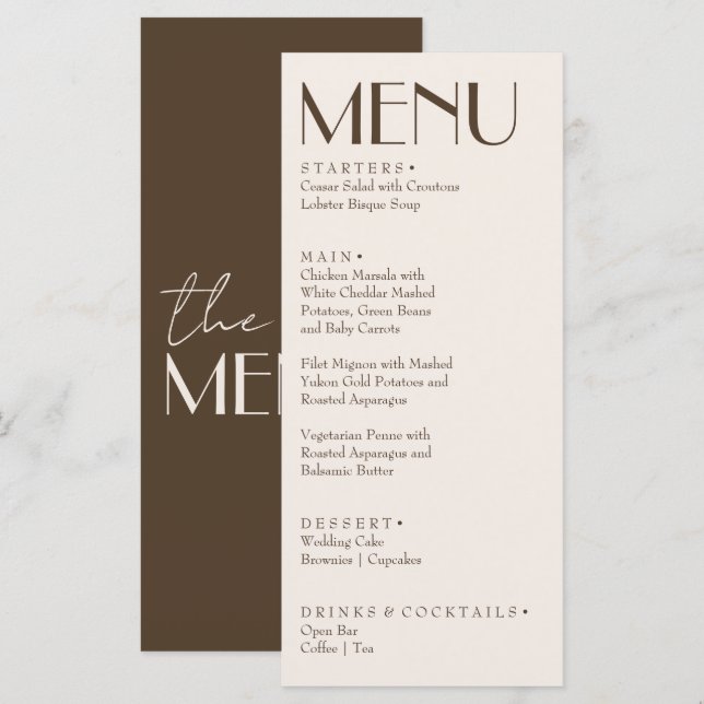 Menu Casamento sofisticado marrom chocolate retrô (Frente/Verso)