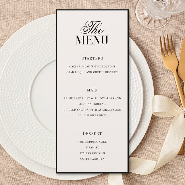 Menu Casamento Sofisticado Preto e Marfim Old Money (Criador carregado)
