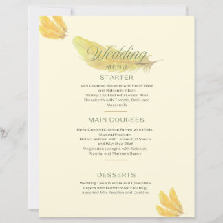 Menu Casamento - Suave bege com Ouro Feather Desi