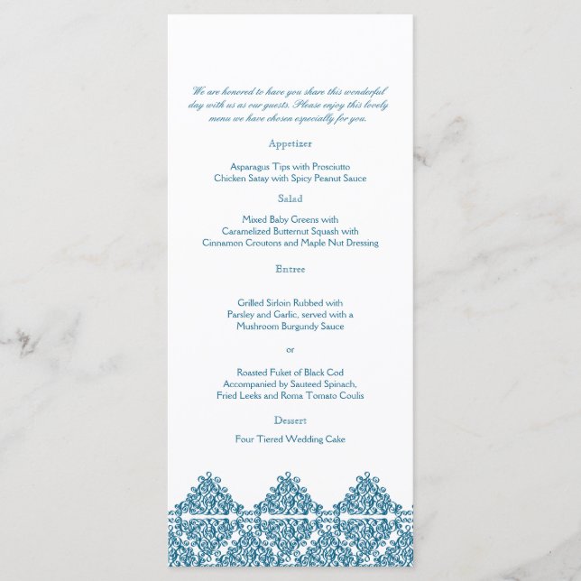 Menu Casamento tema damasco Azul do Marrocos (Frente)