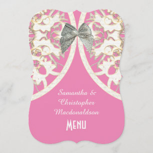Menu casamento tema damasco de filigrana de rendas
