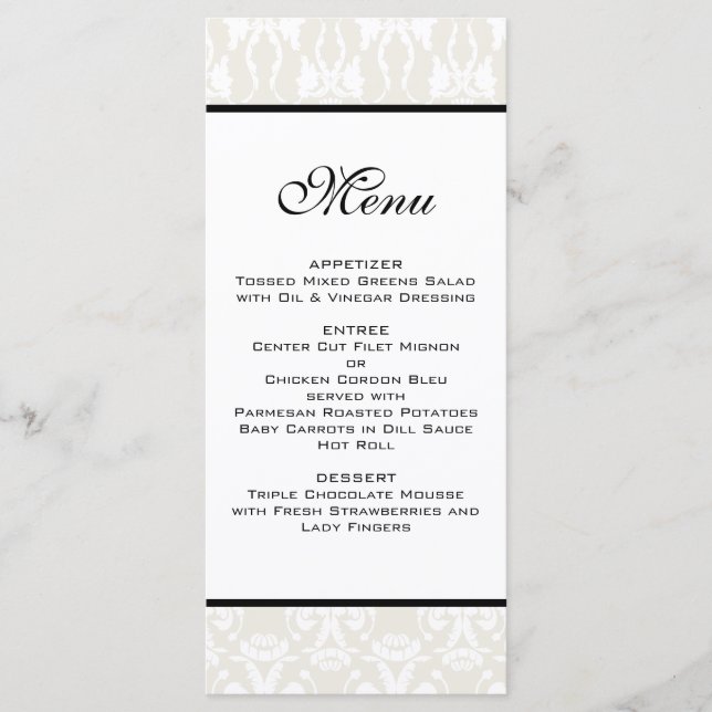 Menu Casamento tema damasco de marfim (Frente)