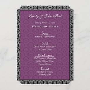 Menu Casamento tema damasco de Paisley Preto