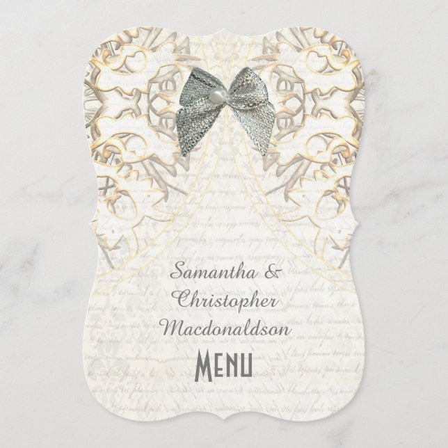 Menu casamento tema damasco do filtro de local de  (Frente)