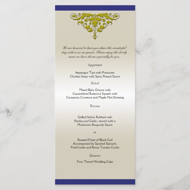 Menu Casamento tema damasco Dourado do Marinho de  (Frente)