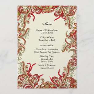Menu Casamento tema damasco Dourado vermelho e Limão Vi