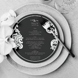 Menu Casamento tema damasco Floral Elegante Branco Mode