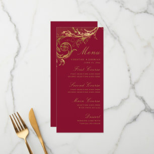 Menu Casamento tema damasco Floral Vintage Burgundy