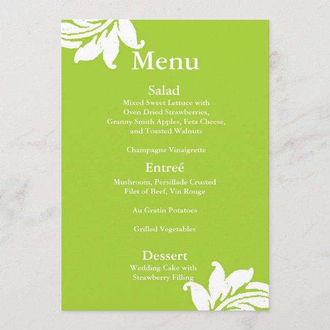 Menu Casamento tema damasco Verde (Frente)