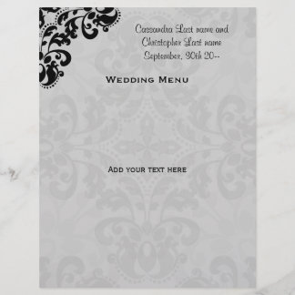 Menu casamento tema damasco Vitoriano Negro e cinz