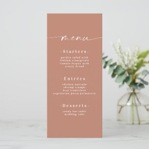Menu Casamento Terracotta de Cores Sólidas Minimalístic