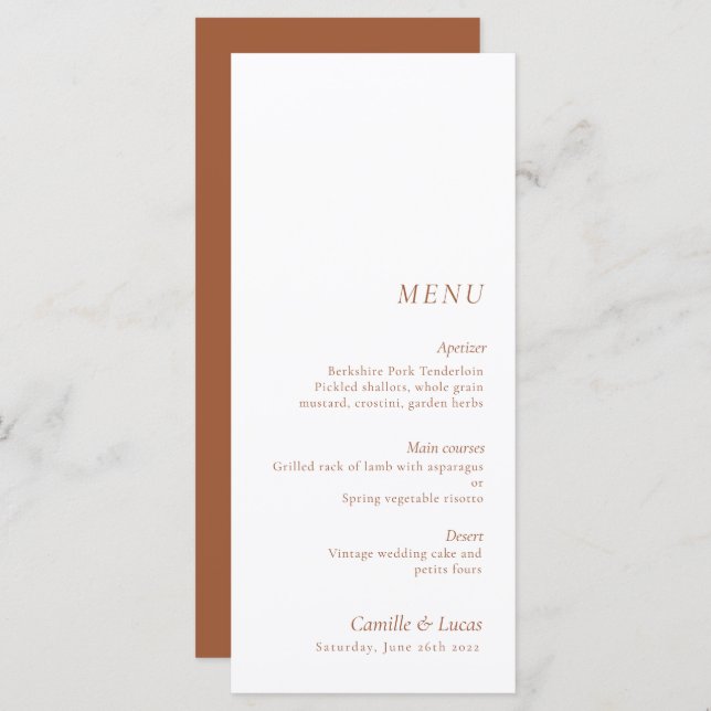 Menu Casamento Terracotta Minimalista (Frente/Verso)