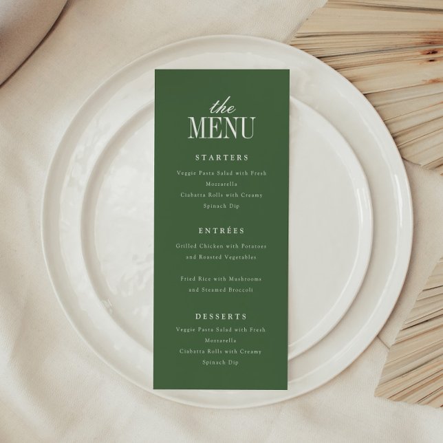 Menu Casamento Tipografia Moderna e Elegante Verde Oliv (Criador carregado)