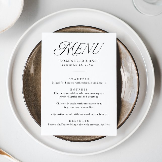Menu Casamento Tipografia Preta Moderna e Elegante (Criador carregado)