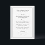 Menu Casamento tradicional de Eterno preto e branco<br><div class="desc">Menu de casamento elegante com um design simples e clássico.</div>