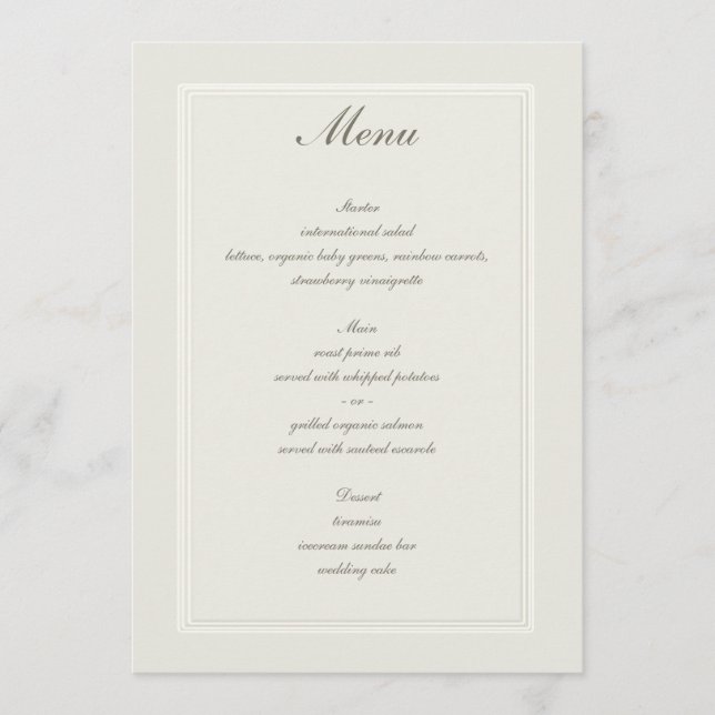 Menu Casamento Tradicional de Frame de Ecru Sonha Tripl (Frente)