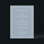 Menu Casamento Tradicional em Azul Poeirento Atemporal<br><div class="desc">Menu de casamento elegante com um design simples e clássico.</div>