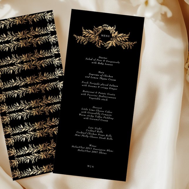 Menu casamento tradicional por monograma de coroa negra (Criador carregado)