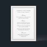 Menu Casamento Tradicional Preto e Branco Atemporal<br><div class="desc">Menu de casamento elegante com um design simples e clássico.</div>