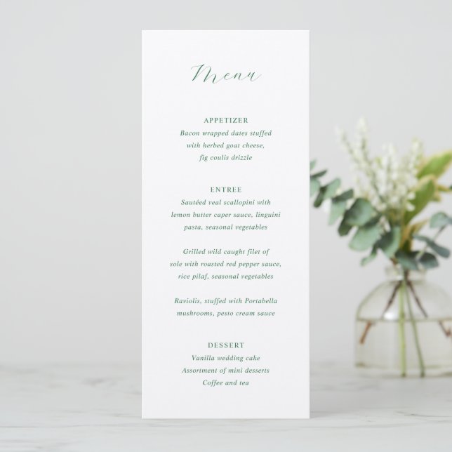 Menu Casamento Tradicional Verde Esmeralda Elegante (Em pé/Frente)