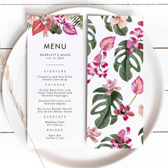 Menu Casamento Tropical (Tropical Watercolor Floral Wedding Menu by Painted Paperie
)