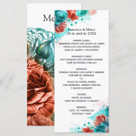 Menu Casamento Tropical de Turquesa e Coral Floral