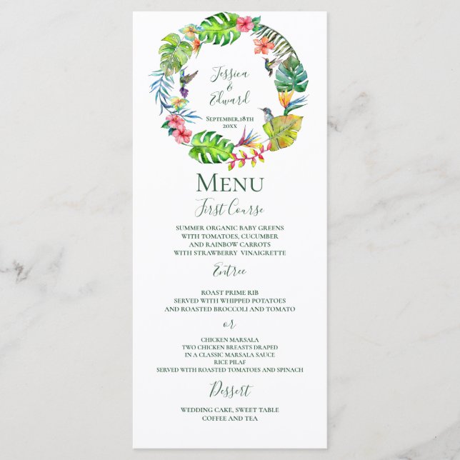 Menu Casamento Tropical de Wreath Floral Havaiana (Frente)