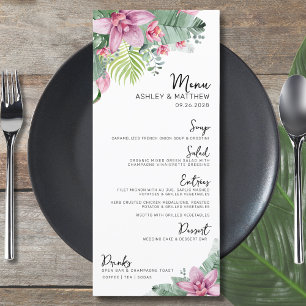 Menu Casamento Tropical Floral em Aquarela