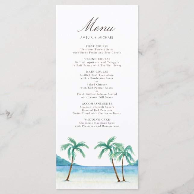 Menu Casamento Tropical Praia de Árvores de Palma de Wa (Frente)