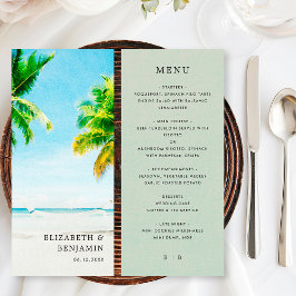 Menu Casamento Tropical Retrô na Praia com Palmeiras na
