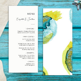 Menu Casamento Único de Arte de Abstrato Amarelo Azul