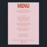 Menu Casamento Único Fundido Funk Colorido Colorido Bri<br><div class="desc">Um retro fedorento,  moderno e brilhante menu de janto de casamento. Que apresenta o design de modelo chic do fundo rosa-bolha da bolha de boho vintage e o menu de tipografia em negrito em ferrugem. Perfeito e compatível com toda a suíte.</div>