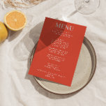 Menu Casamento Único Moderno Funky Moderno e Colorido N<br><div class="desc">Um retro fedorento,  moderno e brilhante menu de janto de casamento. Que apresenta o design modelo chic do boho vintage,  fundo laranja escuro brilhante e tipografia magenta vermelha e menu escrito manualmente em vermelho. Perfeito e compatível com toda a suíte.</div>