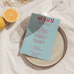 Menu Casamento Único Moderno Funky Negrito Colorido Ret<br><div class="desc">Um único menu de janto de casamento verde e manuscrito. Que apresenta o design modelo chic do boho vintage,  fundo azul-claro-céu e layout vermelho de texto magenta. Perfeito e compatível com toda a suíte.</div>