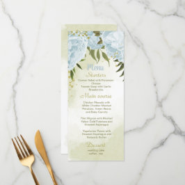 Menu casamento verde com flores azuis