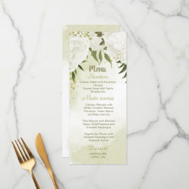 Menu casamento verde com flores brancas