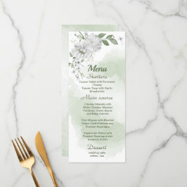 Menu casamento verde com flores brancas
