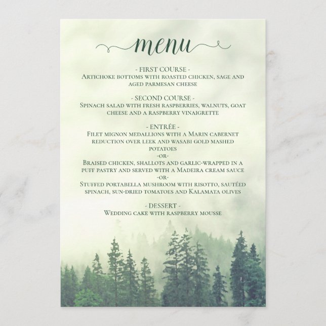 Menu Casamento Verde com Pinheiros da Montanha Russa (Frente)