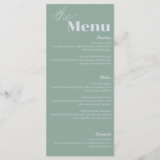 Menu Casamento Verde da Elegance & Modern Flair Sage (Verso)