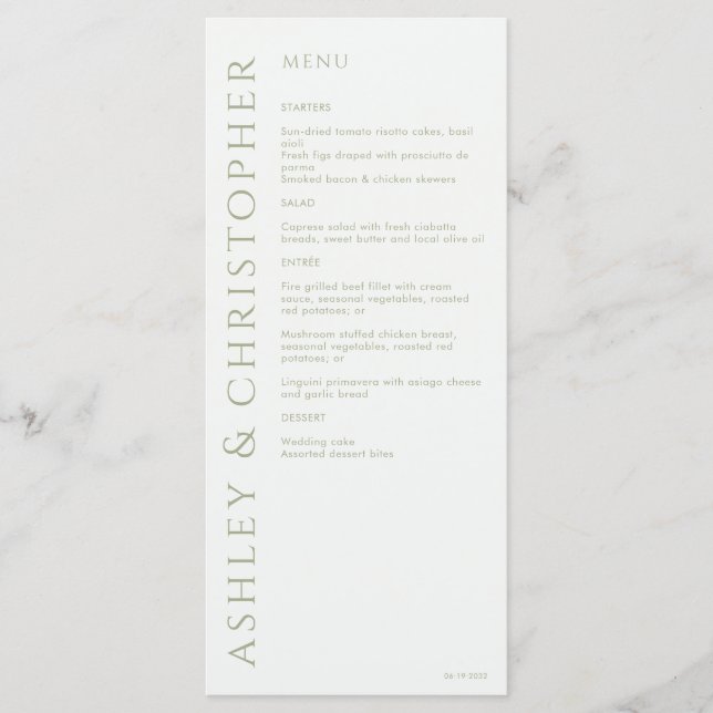 Menu Casamento Verde da Elegante Modern Sage (Frente)