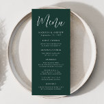 Menu Casamento Verde da Floresta de Script Simples<br><div class="desc">Menu de casamento simples com "Menu" exibido em um roteiro branco com um fundo verde da floresta. Personalize o menu de casamento verde da floresta adicionando seus nomes,  data de casamento e informações do menu. Projetado para coordenar com nossa coleção de casamento Simple Script.</div>