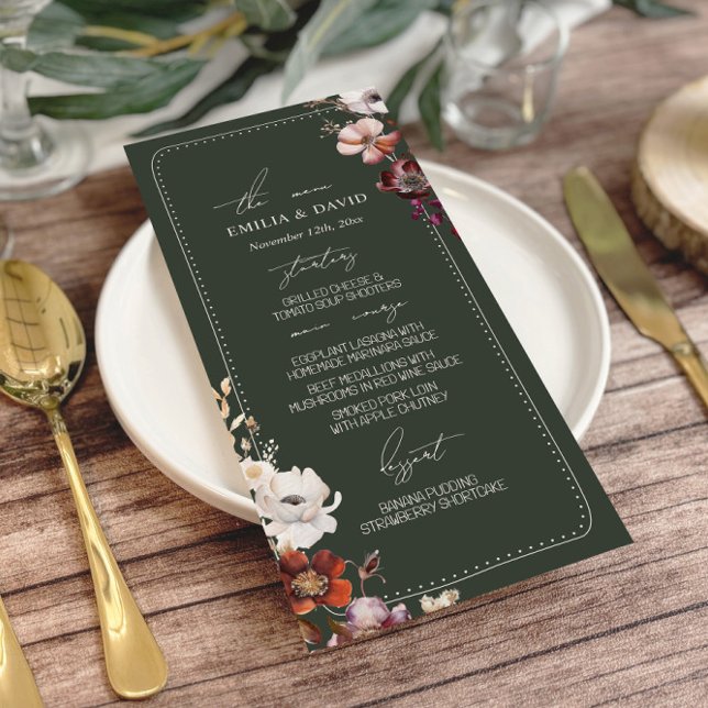 Menu Casamento Verde Da Fronteira Da Rústica Anêmona (Criador carregado)
