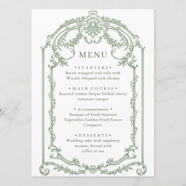 Menu Casamento Verde da Ornamentado Vitoriana Grace Flo (Frente)