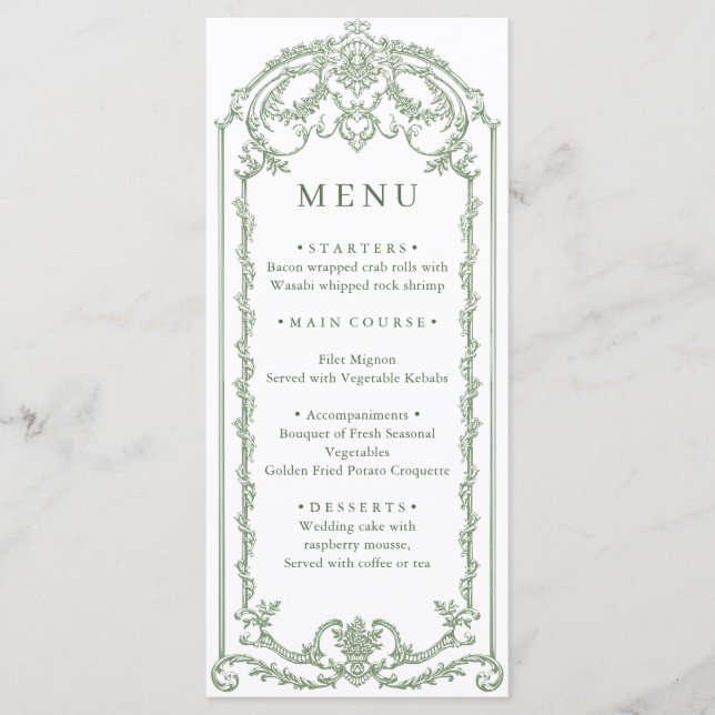 Menu Casamento Verde da Ornamentado Vitoriana Grace Flo (Frente)