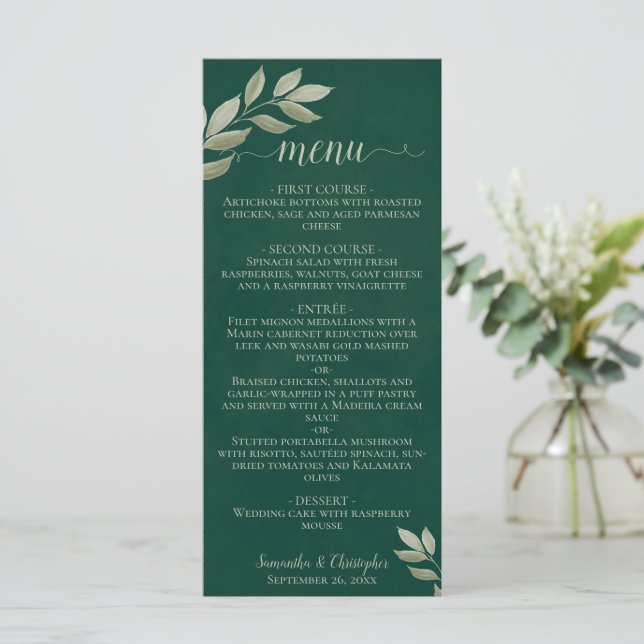 Menu Casamento Verde de Emerald & Sage (Em pé/Frente)