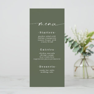 Menu Casamento Verde de Floresta Escura e Cor Sólida Mi